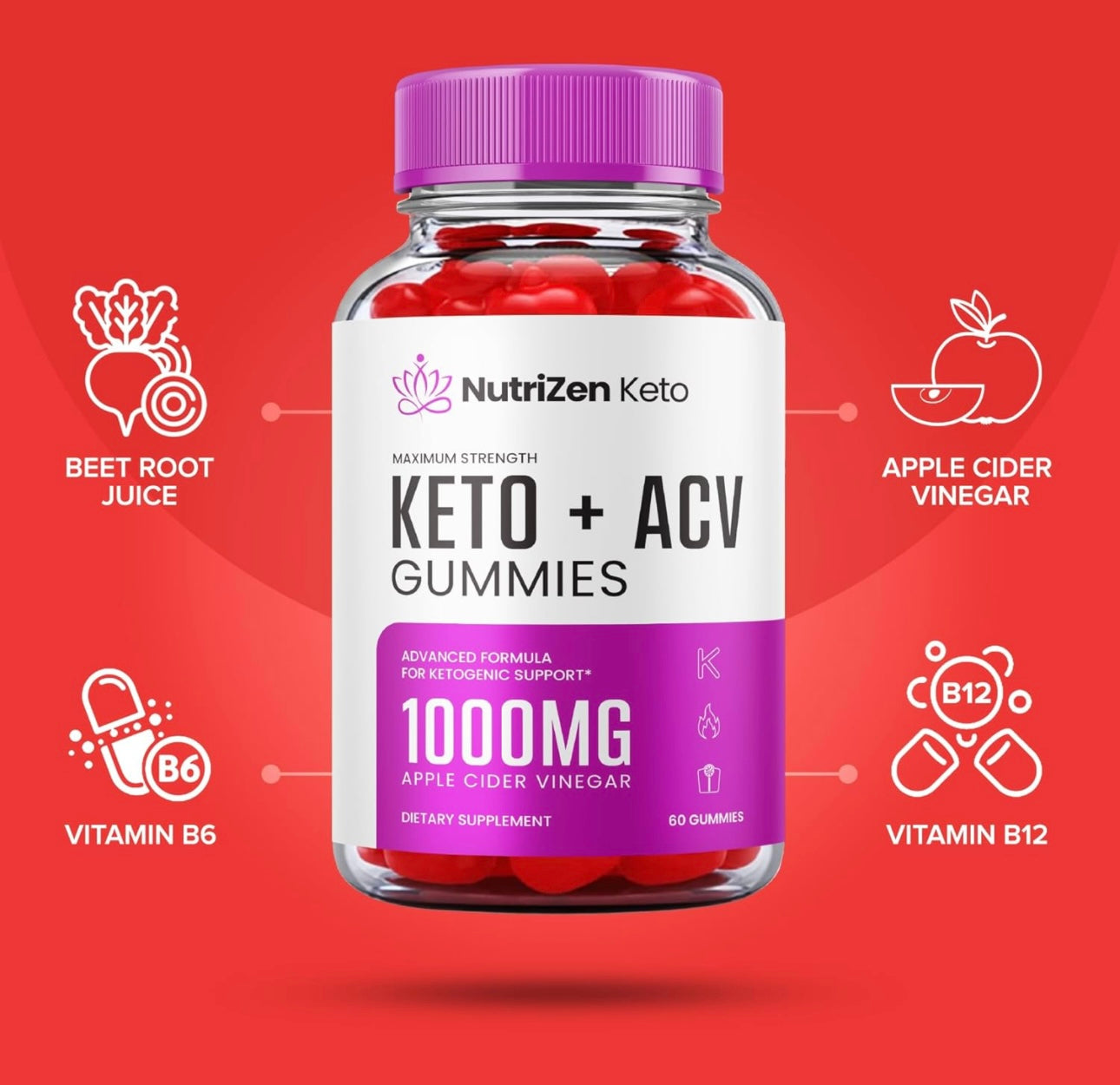 Nutrizen Keto ACV Gummies - Nutrizen Keto + ACV, Nutrizen Keto ACV Gummies Advanced Weight Loss, Maximum Strength Supplement, Nutrizen Keto + ACV 1000mg Gummy, Nutri Zen Keto Plus ACV (60 Gummies)